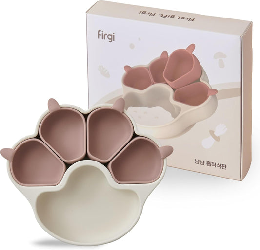 Meow Taupe Brown Divided Silicone Baby Suction Plate for Toddlers