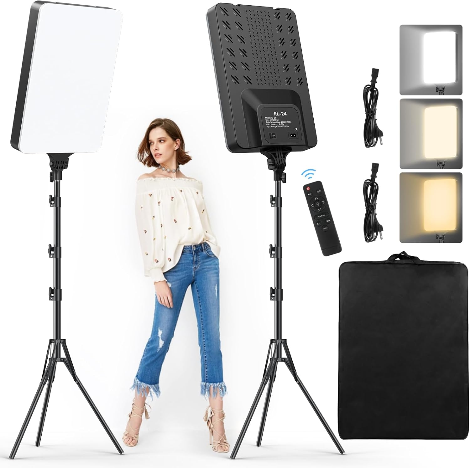 Heorryn 2-Pack 24ft' LED Video Light Kit for Creators
