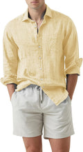 Mens Cotton Linen Button Down Shirt Long Sleeve - Breathable Fit