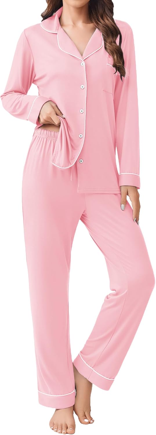 Ekouaer Womens Pajamas Set Soft Long Sleeve Top and Pants