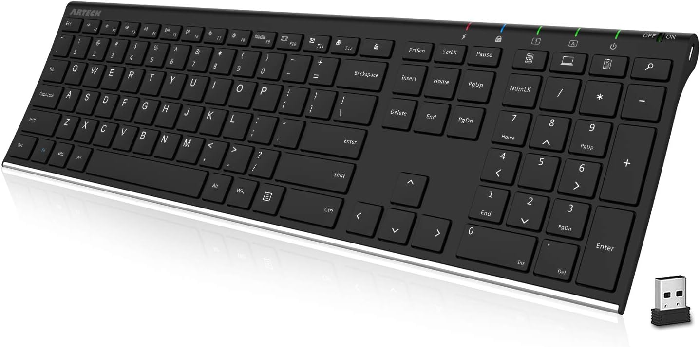 Arteck Stainless Steel Wireless Keyboard - Rechargeable