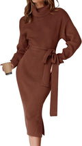 Women's Turtleneck Sweater Midi Dress - Flattering Ribbed Bodycon