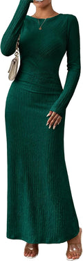 Fall Long Sleeve Maxi Dress Bodycon Ruched Textured - Elegant Fit