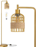 66 in Gold Floor Lamp for Living Room - Minimalist Rattan or Glass