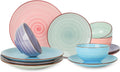 Selamica Ceramic 12-Piece Dinnerware Set for 4 - Handpainted Swirl