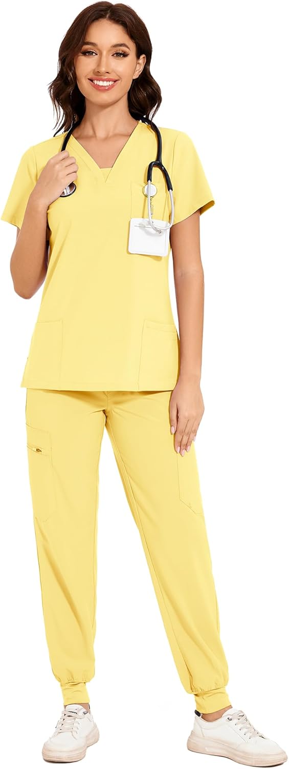 COZYFIT Scrubs for Women - V-Neck Top & Cargo Pants Set