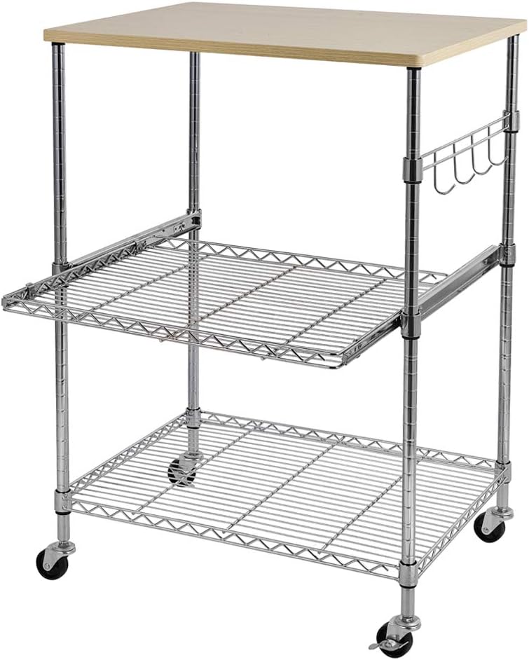 Rolling Microwave Cart with Sliding Shelves
