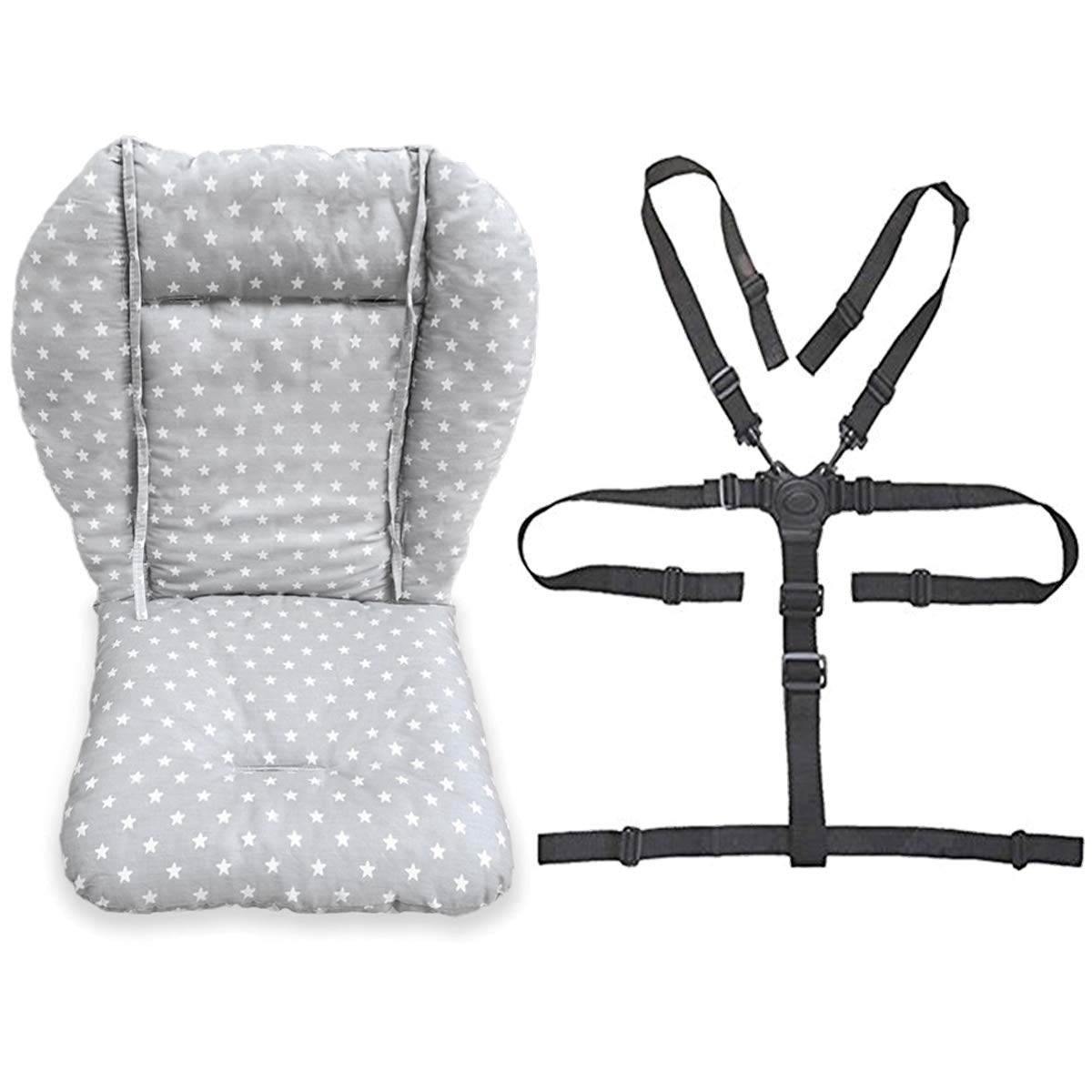 High Chair Seat Cushion & Straps Set - Fashion Gray