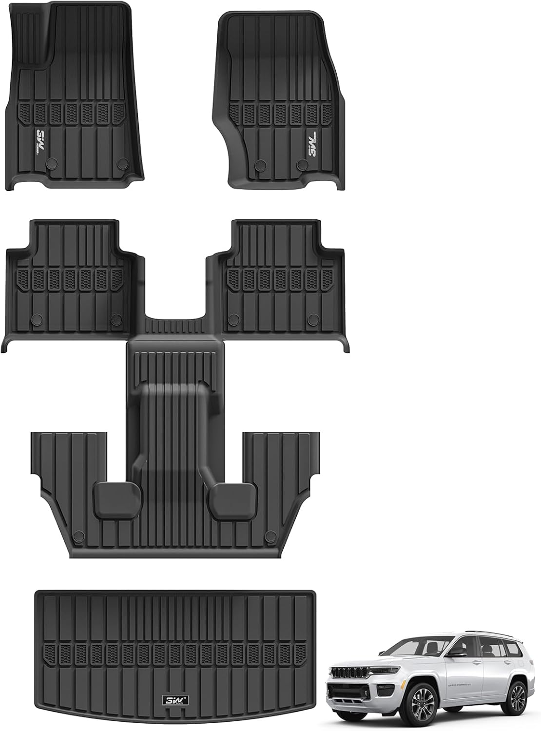 3W Floor Mats for Jeep Grand Cherokee L 2021-2025 Custom Fit