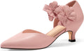 Womens Low Kitten Heels Dressy Pumps - Floral Ankle Strap Comfort