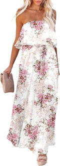 Dokotoo Strapless High Waist Side Split Flowy Boho Maxi Dress