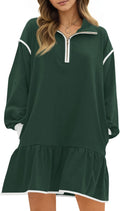 Wenrine Oversized Sweatshirt Dress with Quarter Zip and Ruffle Hem