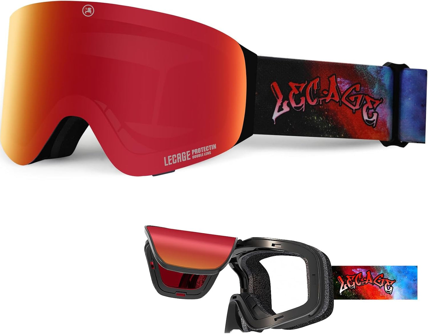 LECAGE Magnetic Interchangeable Ski Goggles