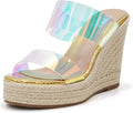 Women Slip On Espadrille Platform Wedge Sandals Clear Strap - Summer