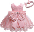 Lace Embroidered Baby Girl Dress with Headband for 0-6T Parties