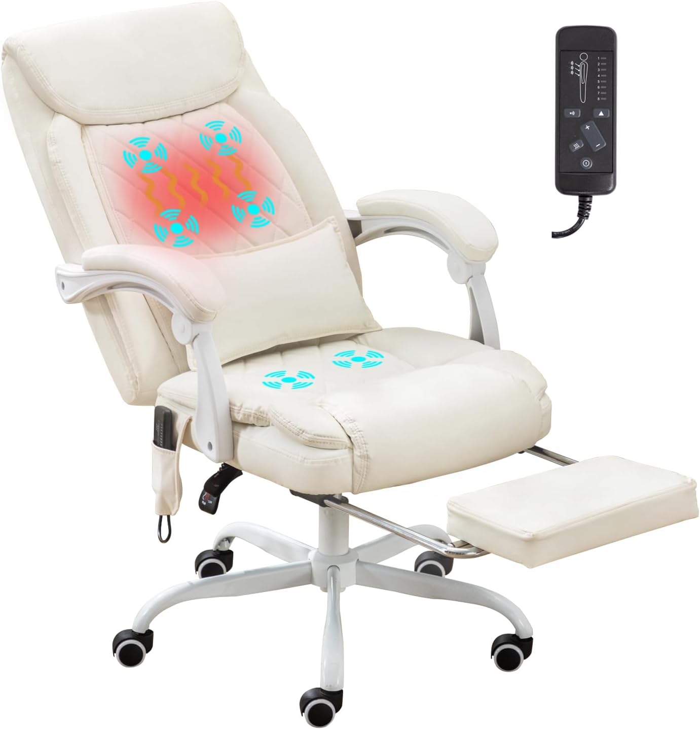 Executive Massage Office Chair with Heated Footrest and Wheels