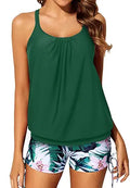 Yonique Womens Blouson Tankini Two Piece Strappy Swim Set - Flattering