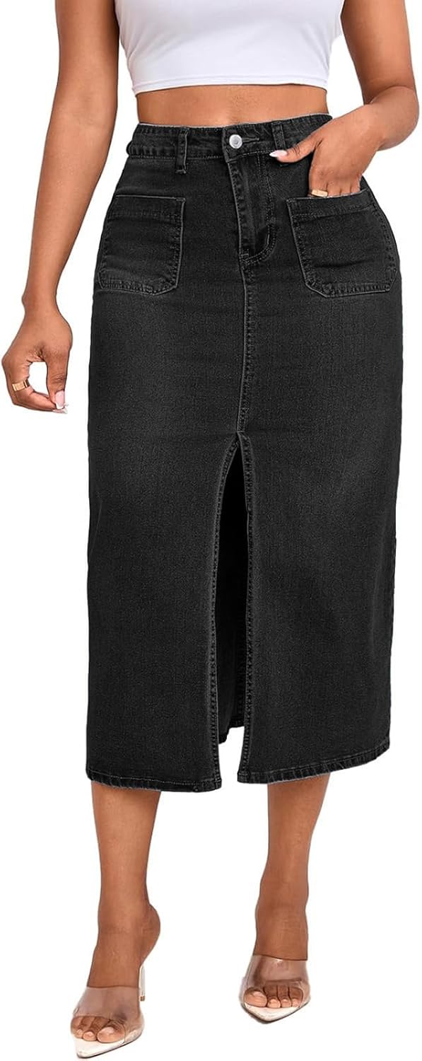 Women's Casual Slit Denim Midi Jean Skirt for Stylish Looks