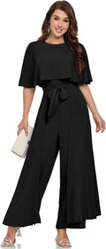 Jumpsuits for Women Dressy Black Wide Leg Belted Romper - Elegant
