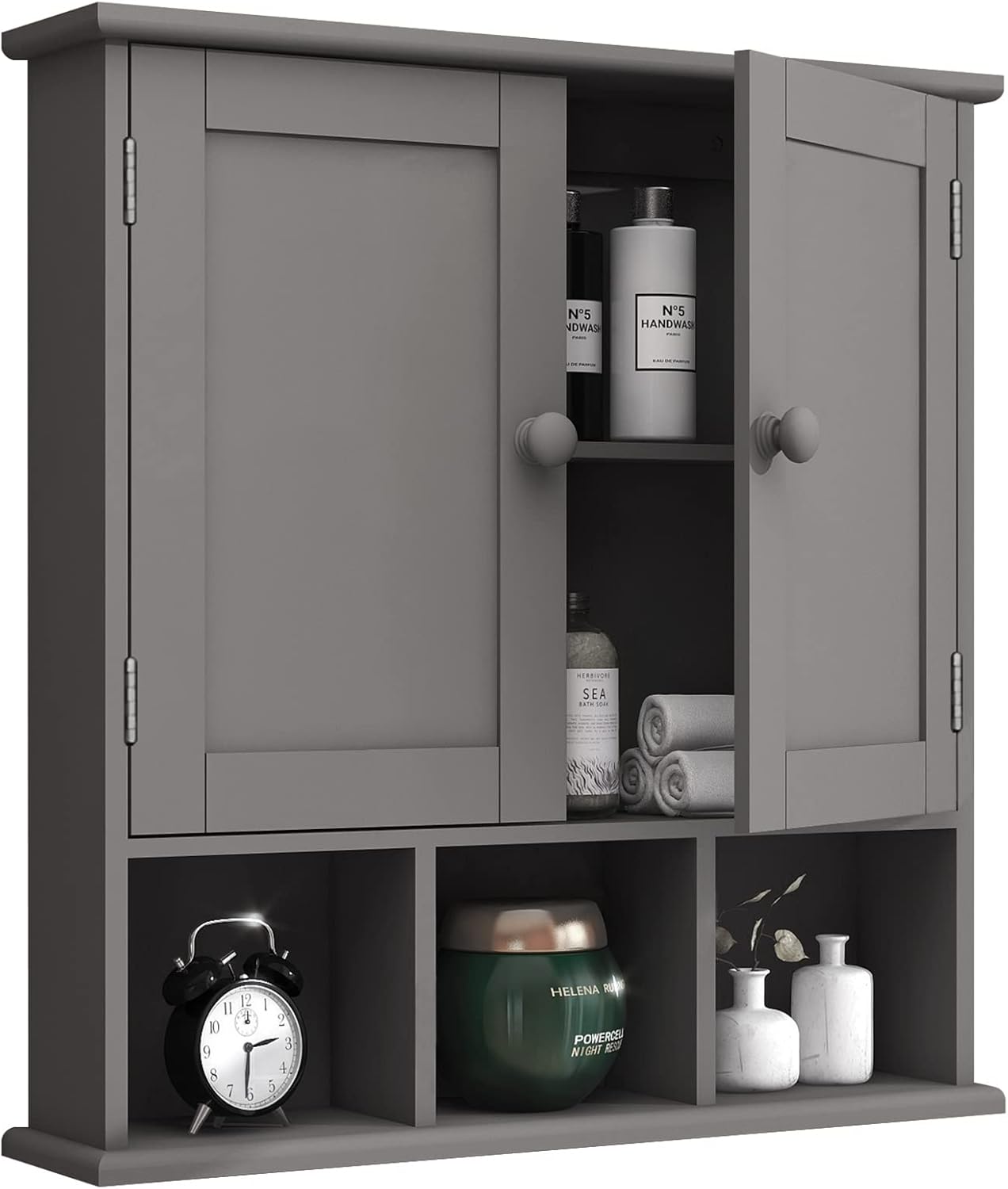 TaoHFE Grey Bathroom Cabinet with Adjustable Shelves for Storage