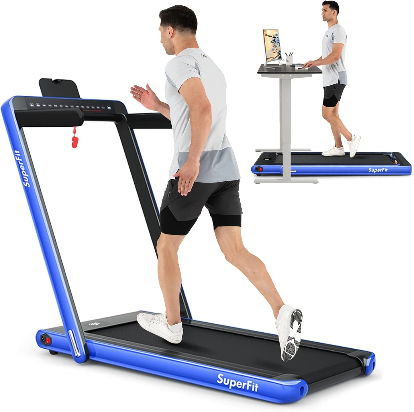 Goplus 2 in 1 Folding Treadmill with Dual Display Features