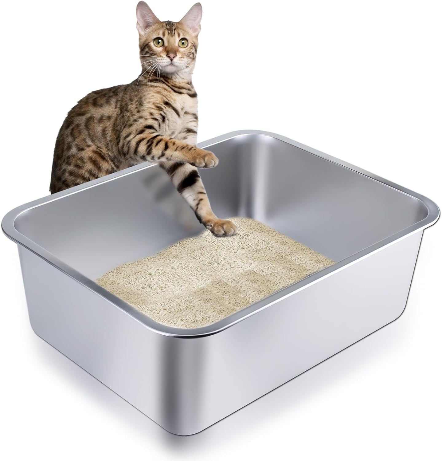 Stainless Steel Cat Litter Box - Durable High-Sided Pan for Pets