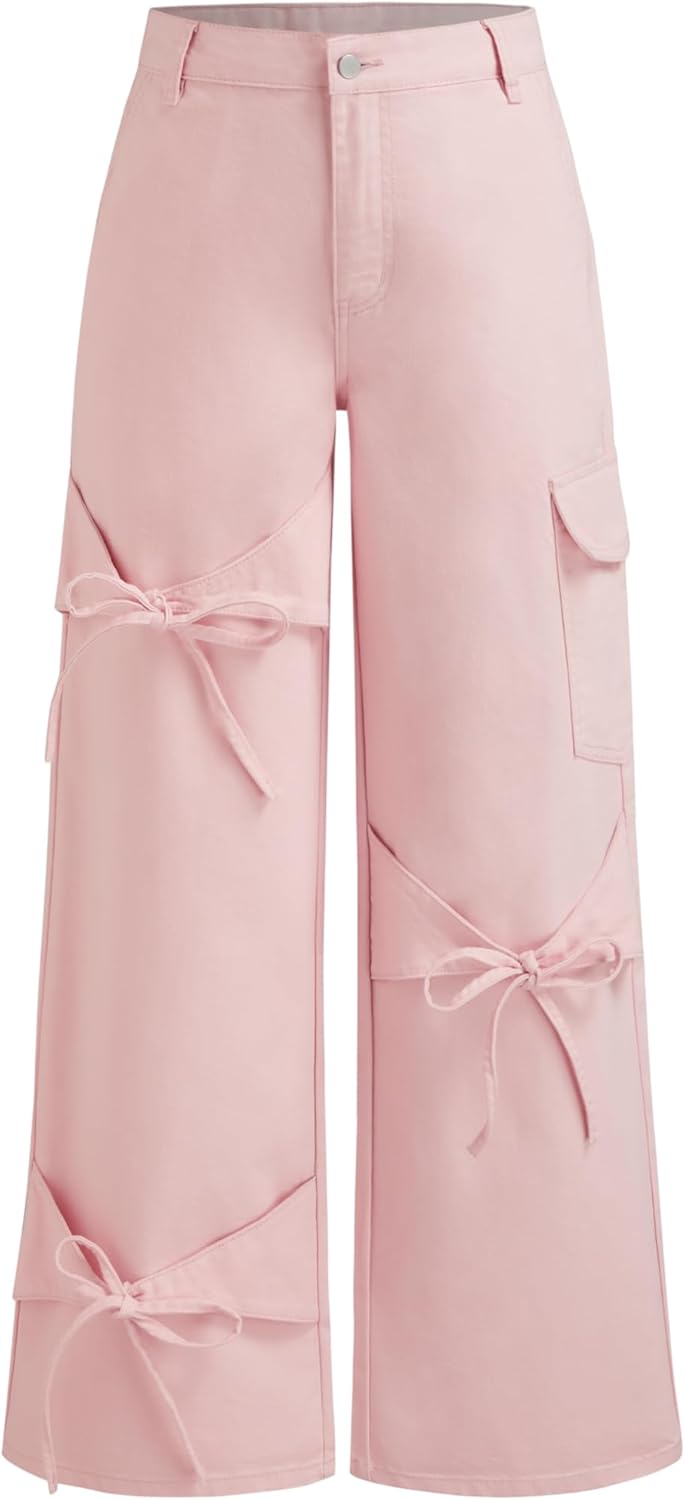 CIDER Baggy Jeans for Women with Bowknot Detail and Comfort