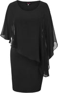 Women's Sleeveless Cape Chiffon Overlay Sequin Bodycon Dress - Elegant