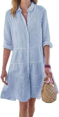 Womens Striped Button Down Midi Shirt Dress for Casual Style