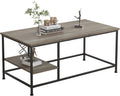 SENIG Grey Oak Rectangle Wood and Metal Coffee Table - Compact Storage