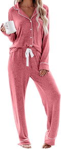 Aamikast Women's Pajama Set Long Sleeve Button Down (Style C1V2)