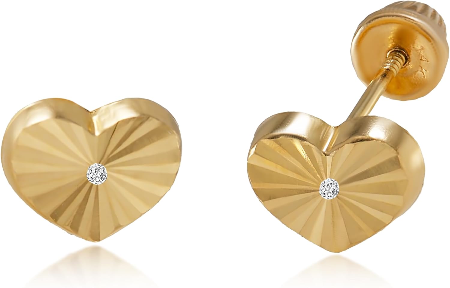 14K Yellow Gold Diamond Cut Stud Earrings for Women & Girls