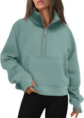 Womens Cropped Half Zip Pullover Sweatshirt - Fleece Lined