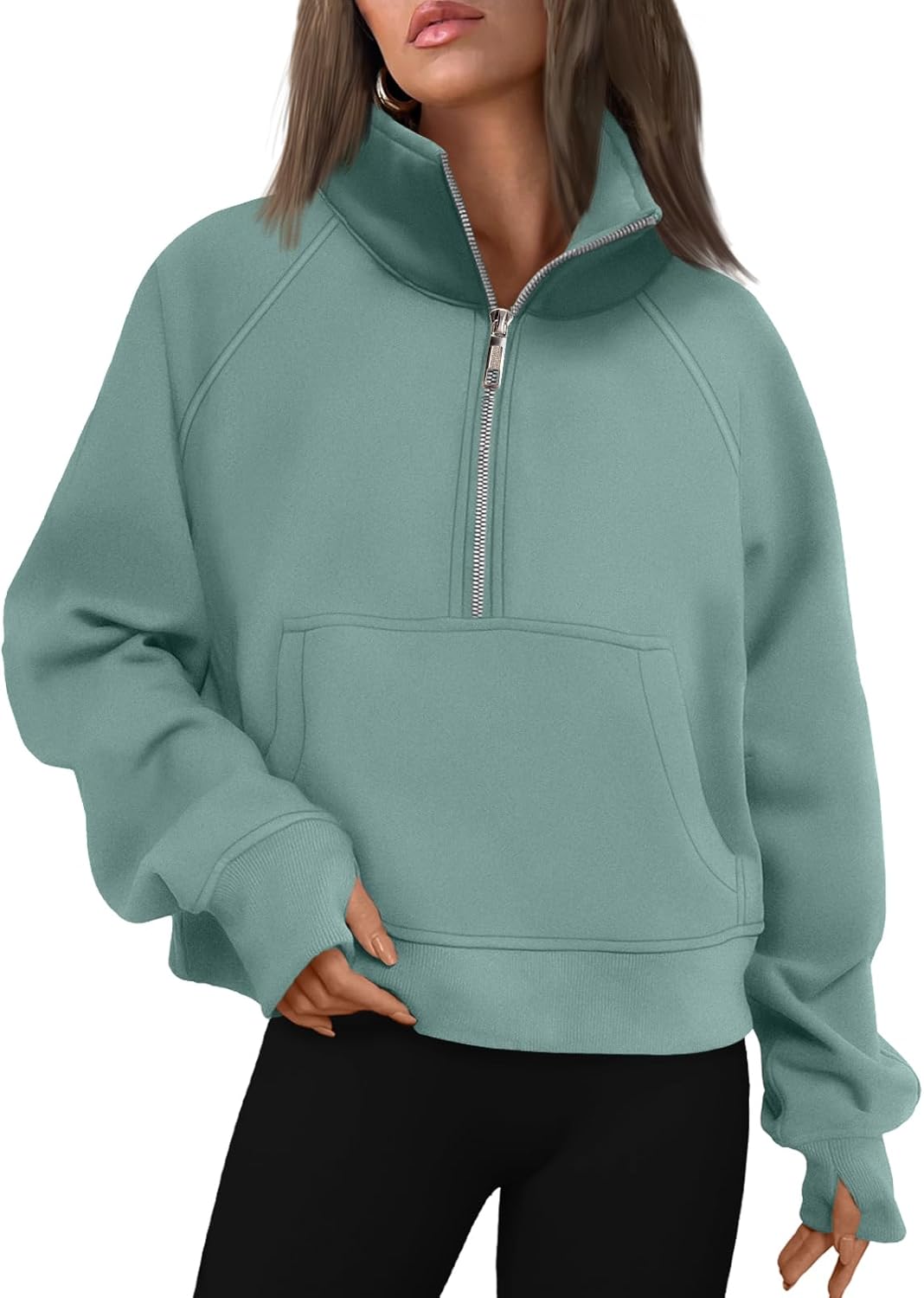 AUTOMET Womens Half Zip Cropped Pullover Fleece Hoodies