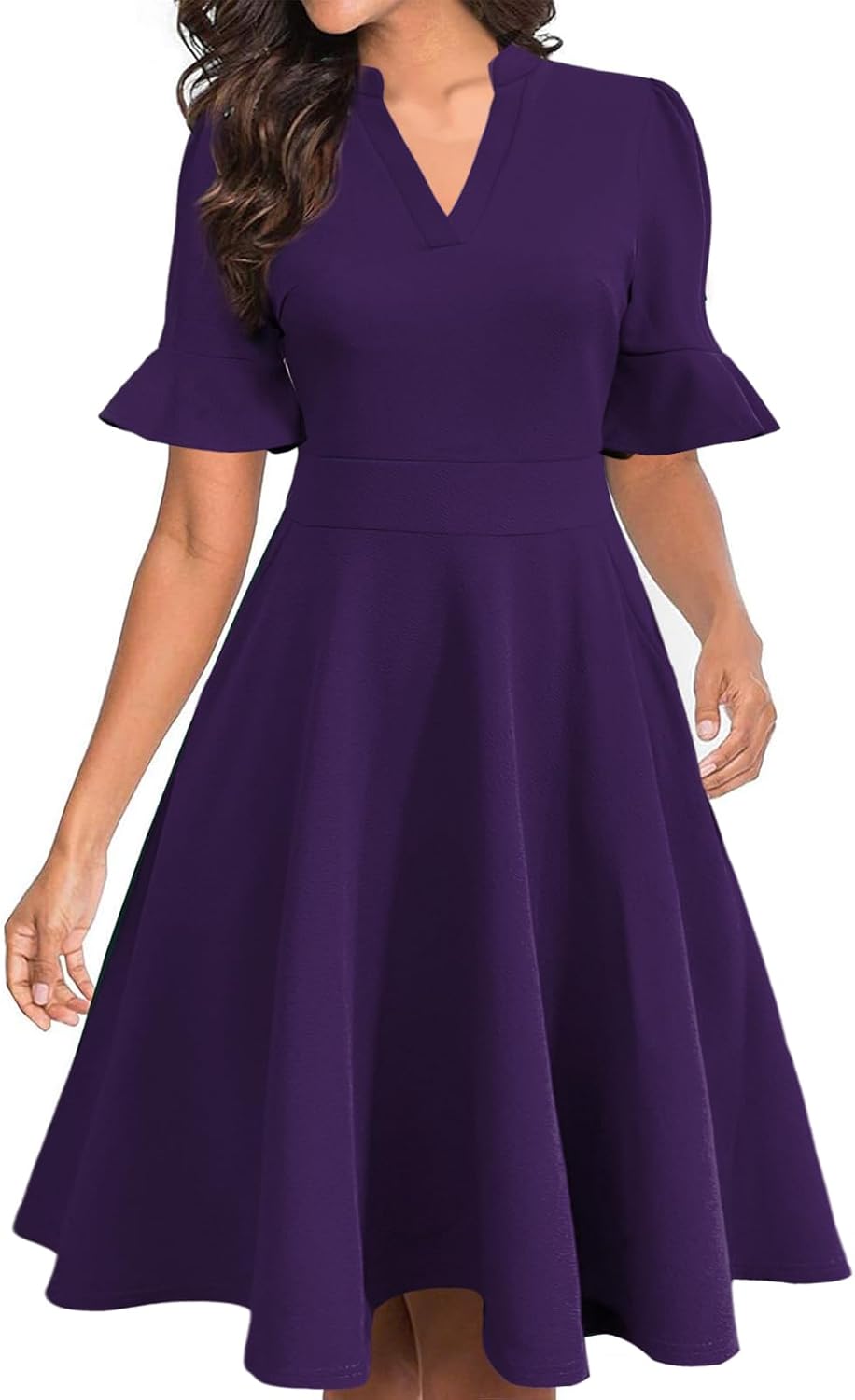 Mokayee Womens Summer V Neck Ruffle Sleeve Dress with Pockets