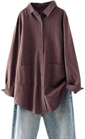 Minibee Women's Linen Button Down Long Tunic Top - Breathable Linen