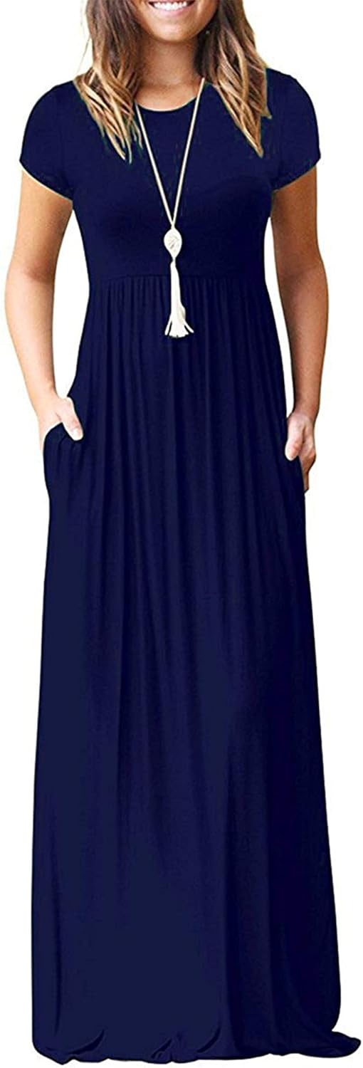 MISFAY Women Short Sleeve Maxi Dresses with Pockets for Casual Wear