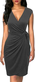 Berydress Vintage V-Neck Sheath Wrap Dress - Flattering Knee-Length