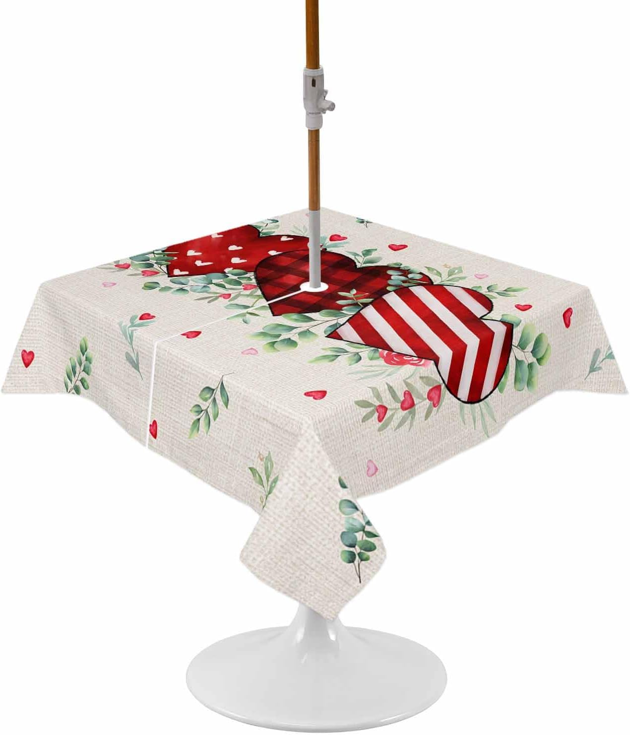 Valentine's Day Red Hearts Outdoor Tablecloth | Waterproof 54x54 Inch
