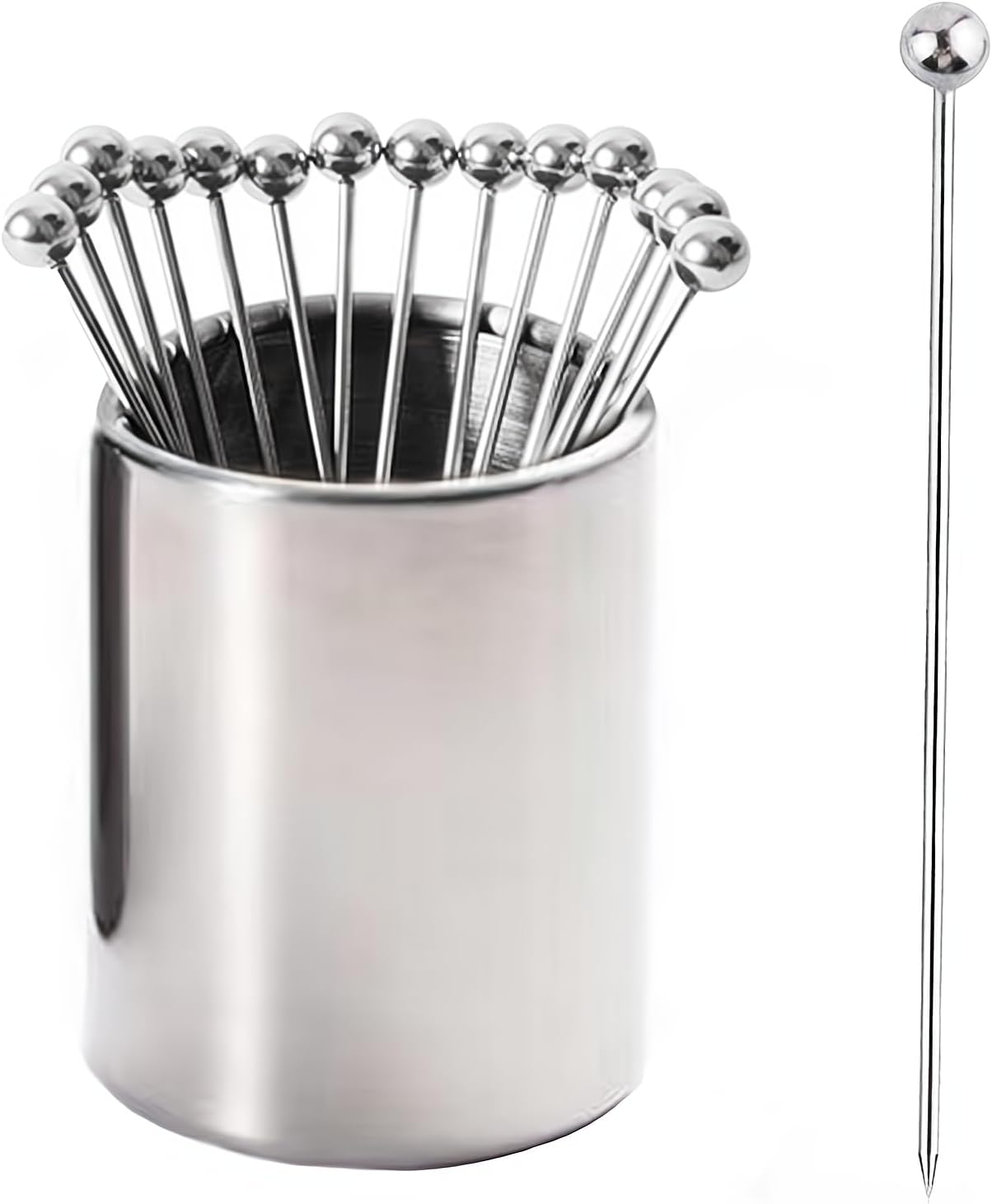 Stylish Stainless Steel Cocktail Picks Set - 15 Pack + Holder