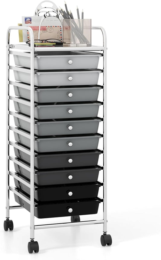 COSTWAY 10-Drawer Rolling Storage Cart for Home & Office