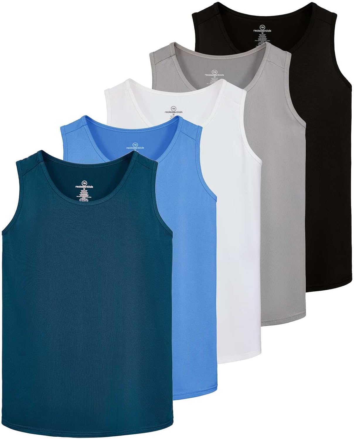 Real Essentials 5 Pack Dry-Fit Muscle Tank Tops for Men