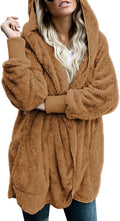 Womens Long Sleeve Fuzzy Fleece Open Front Hooded Cardigan - Cozy
