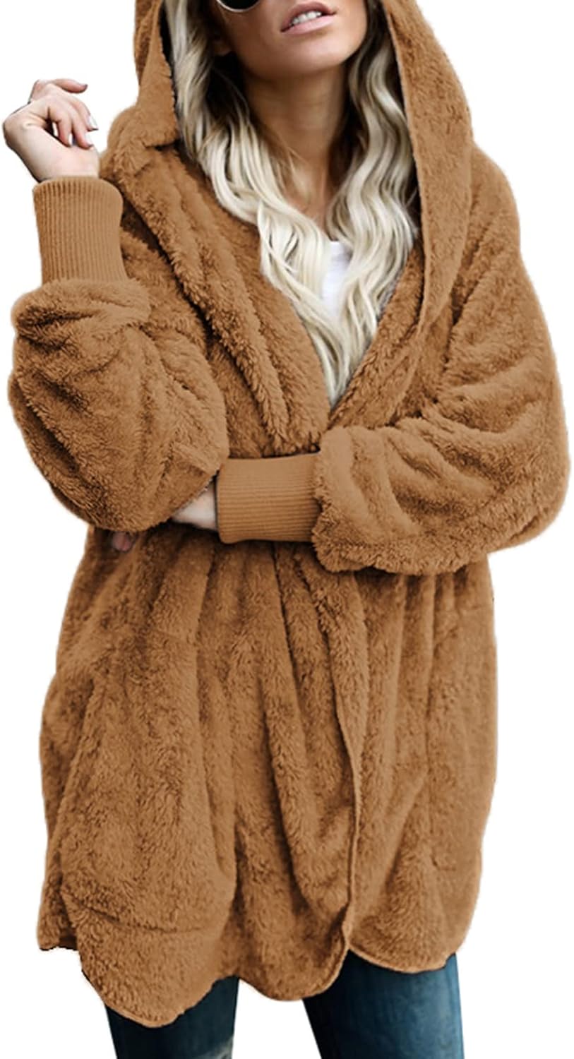 Dokotoo Womens Fuzzy Fleece Hooded Cardigans for Winter Wear