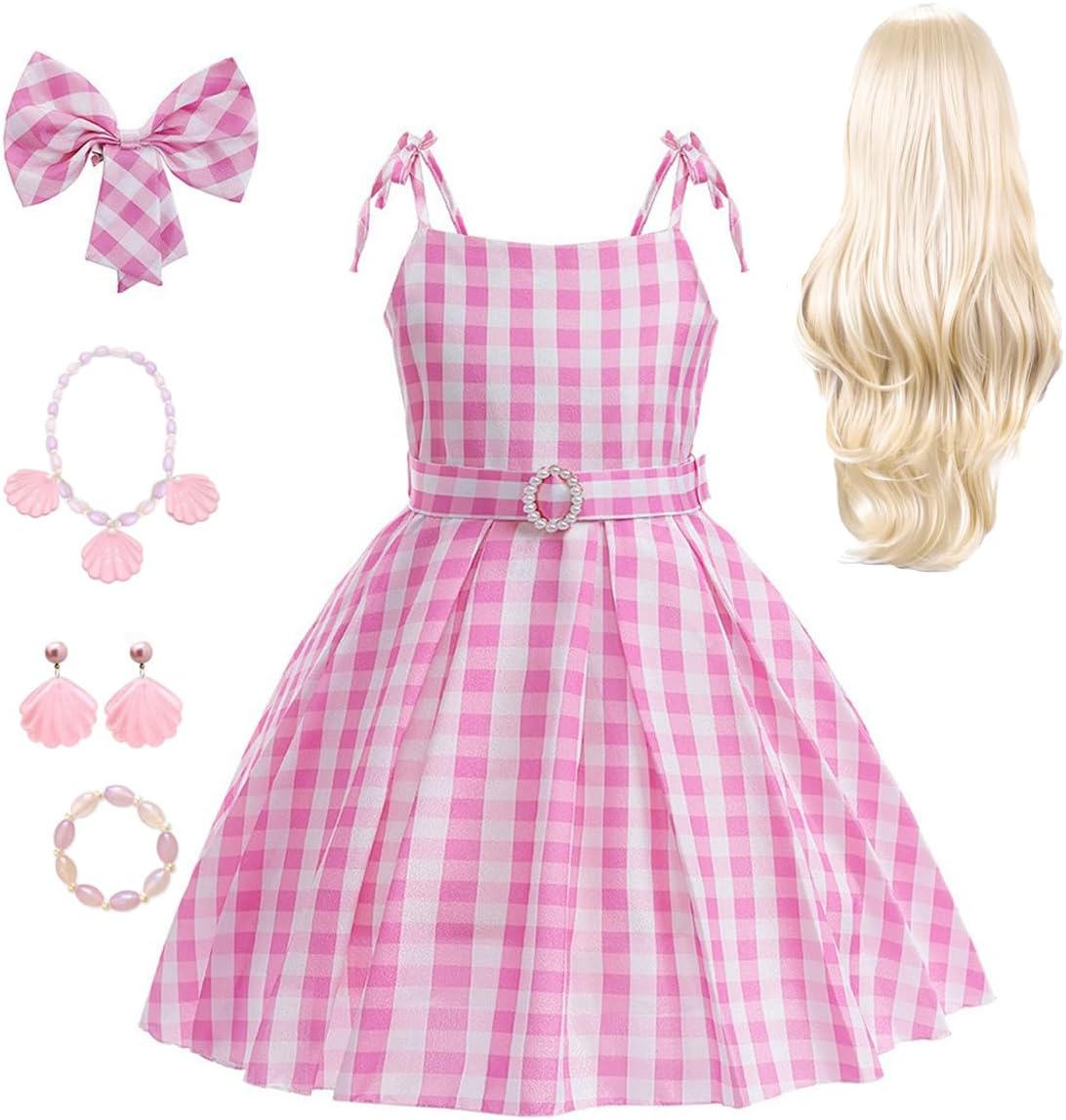 Robbie Clothes For Girls Pink Plaid Dress Doll Costume Outfit