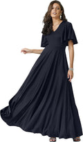 Dark Navy Blue Womens Plus Size Elegant Maxi Dress - Long V-Neck