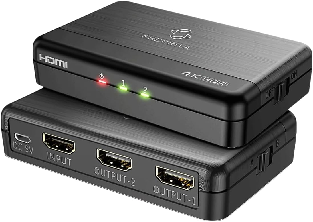 4K HDMI Splitter 1 in 2 Out for Dual Monitors and TVs