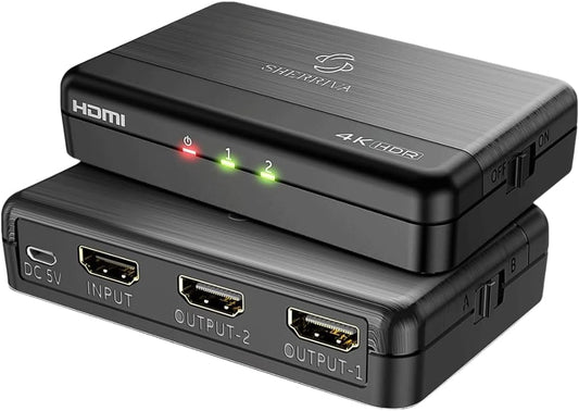 4K HDMI Splitter 1 in 2 Out for Dual Monitors and TVs