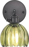 Vintage Wall Sconce with Green Tulip Glass Shade - Adjustable Bedside