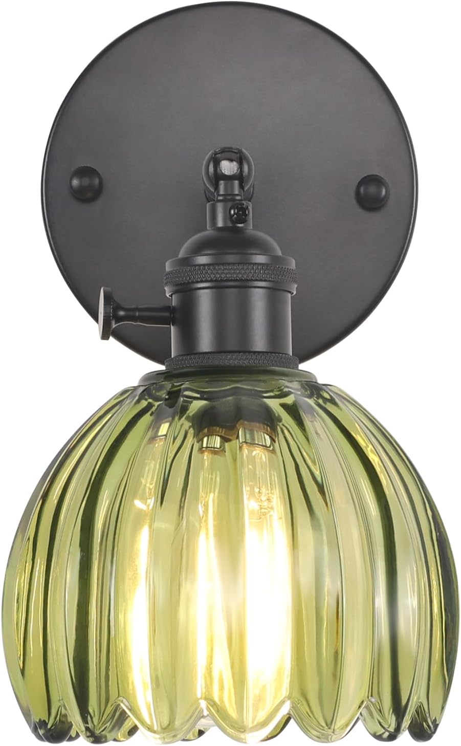 Vintage Wall Sconce with Green Tulip Glass Lampshade for Home